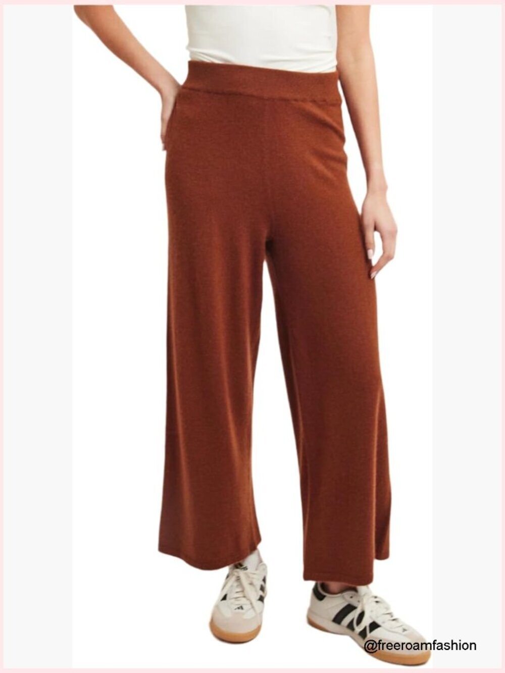 Wide Leg Cashmere Pants Mid Rise Elastic Pull On